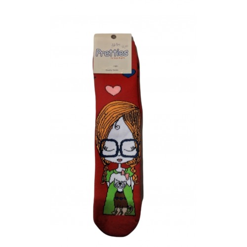 Παιδική κάλτσα για κορίτσι με βεντούζα κόκκινη